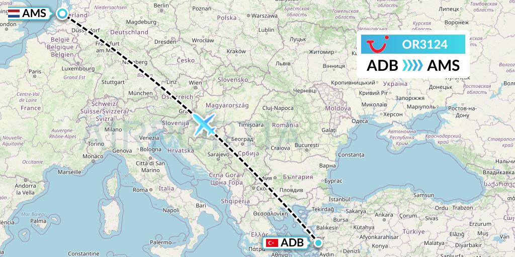 OR3124 TUI fly Netherlands Flight Map: Izmir to Amsterdam