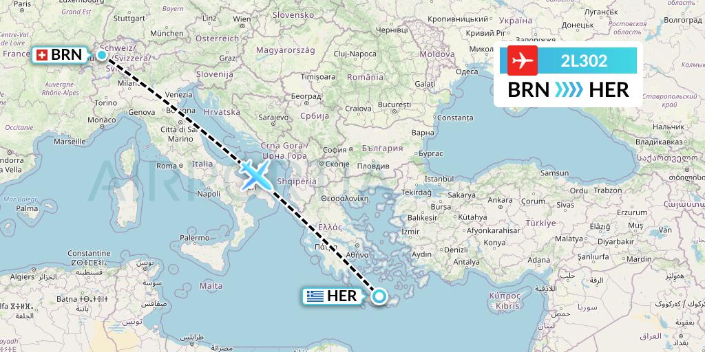 2L302 Helvetic Airways Flight Map: Bern to Heraklion