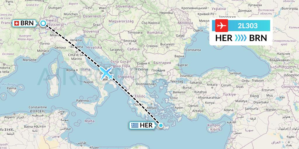 2L303 Helvetic Airways Flight Map: Heraklion to Bern