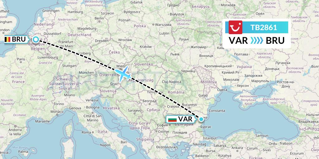 TB2861 TUI fly Belgium Flight Map: Varna to Brussels