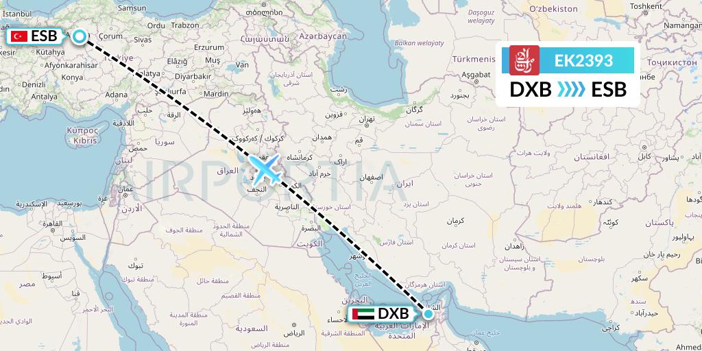 EK2393 Emirates Flight Map: Dubai to Ankara