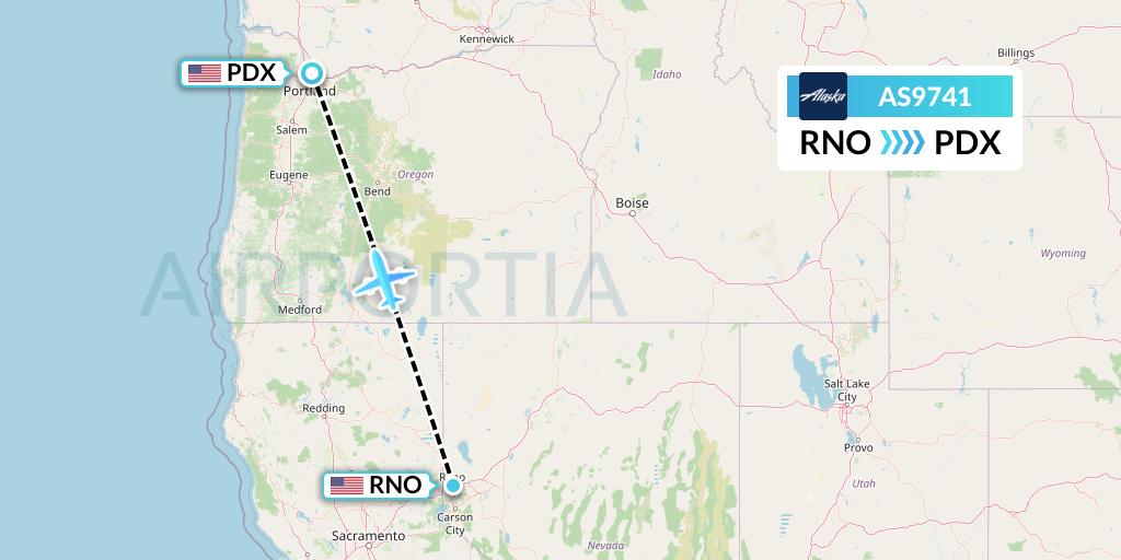 AS9741 Alaska Airlines Flight Map: Reno to Portland