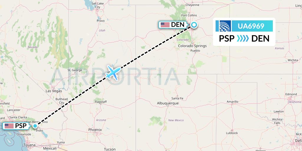 UA6969 United Airlines Flight Map: Palm Springs to Denver