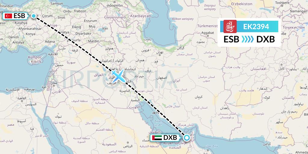 EK2394 Emirates Flight Map: Ankara to Dubai
