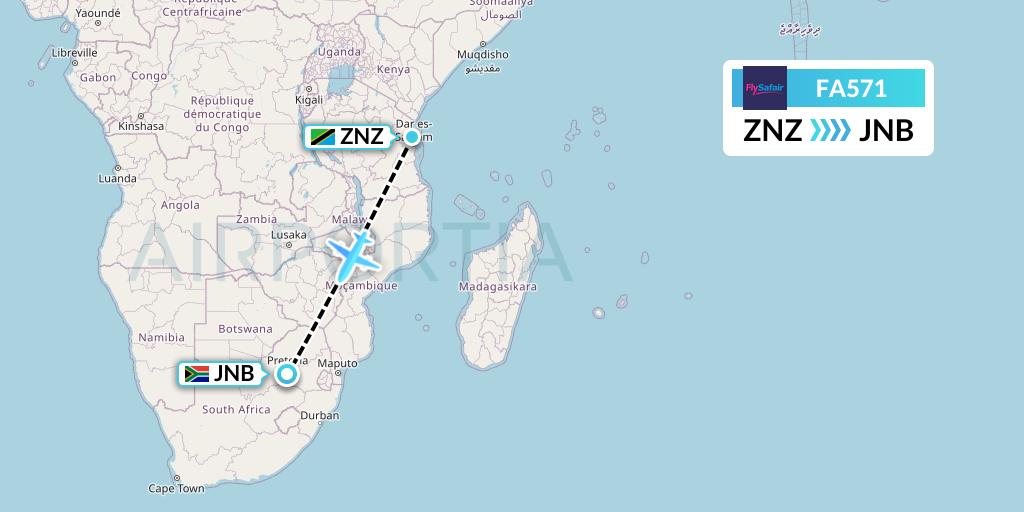 FA571 Flight Status Safair Zanzibar to Johannesburg (SFR571)