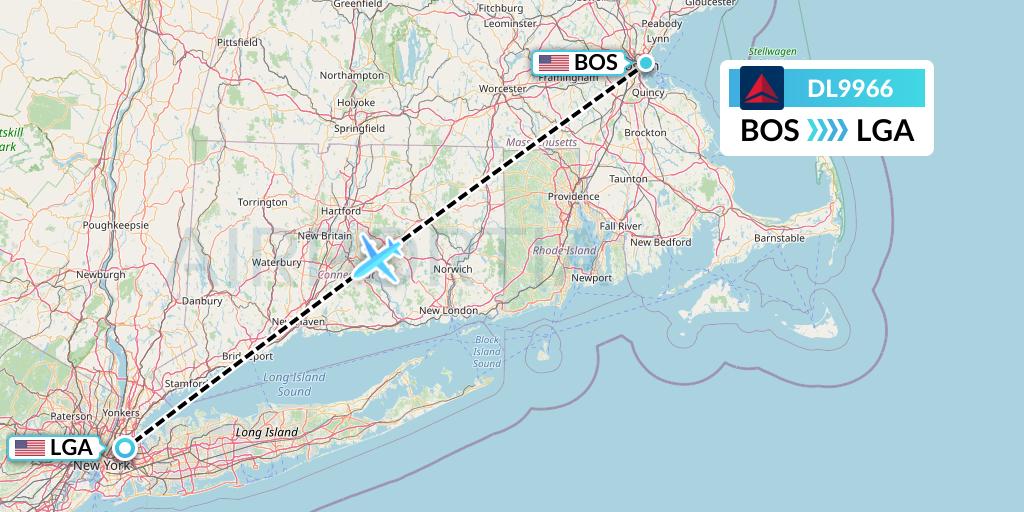 DL9966 Delta Air Lines Flight Map: Boston to New York