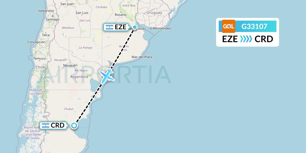 G33107 GOL Transportes Aeros Flight Map: Buenos Aires to Comodoro Rivadavia
