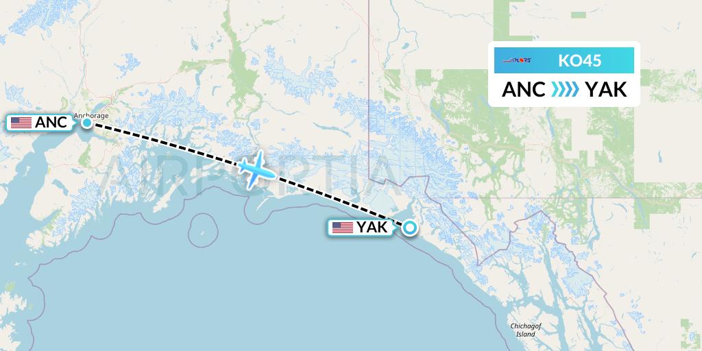 KO45 Komiaviatrans Flight Map: Anchorage to Yakutat