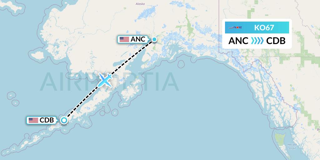 KO67 Komiaviatrans Flight Map: Anchorage to Cold Bay