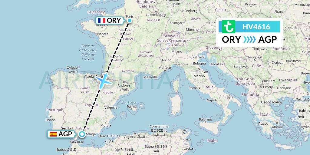 HV4616 Transavia Flight Map: Paris to Malaga