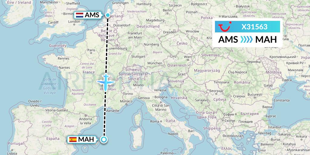 X31563 TUI fly Germany Flight Map: Amsterdam to Mahon