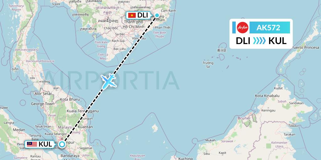 AK572 AirAsia Flight Map: Da Lat to Kuala Lumpur