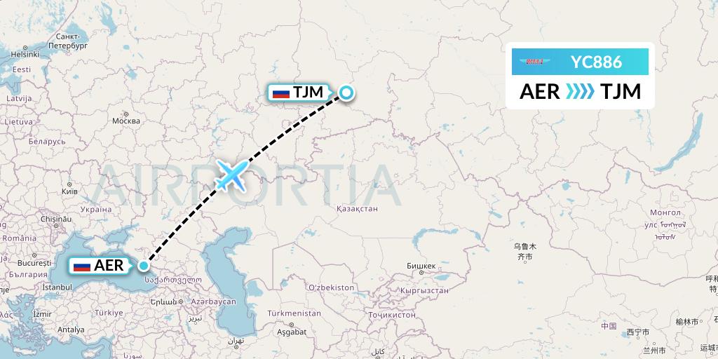 YC886 Yamal Airlines Flight Map: Sochi to Tyumen