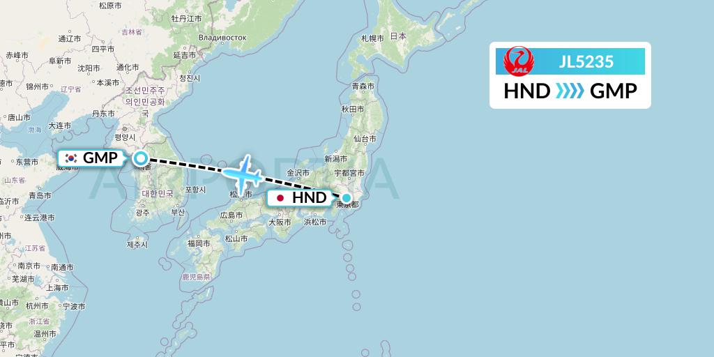 JL5235 Japan Airlines Flight Map: Tokyo to Seoul