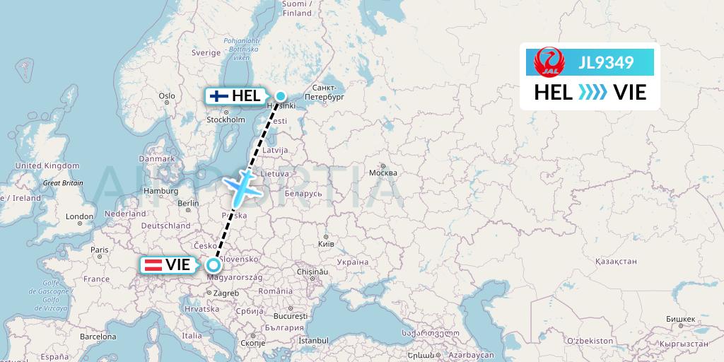 JL9349 Japan Airlines Flight Map: Helsinki to Vienna