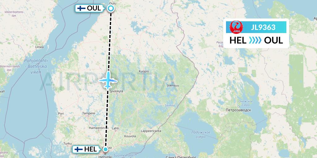 JL9363 Japan Airlines Flight Map: Helsinki to Oulu