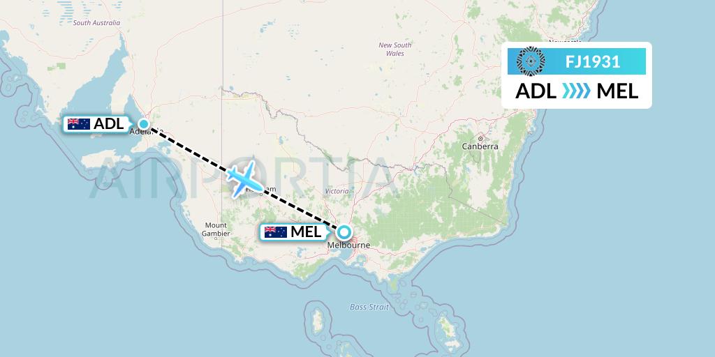 FJ1931 Fiji Airways Flight Map: Adelaide to Melbourne