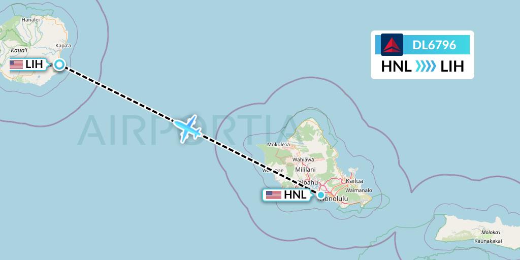 DL6796 Delta Air Lines Flight Map: Honolulu to Lihue