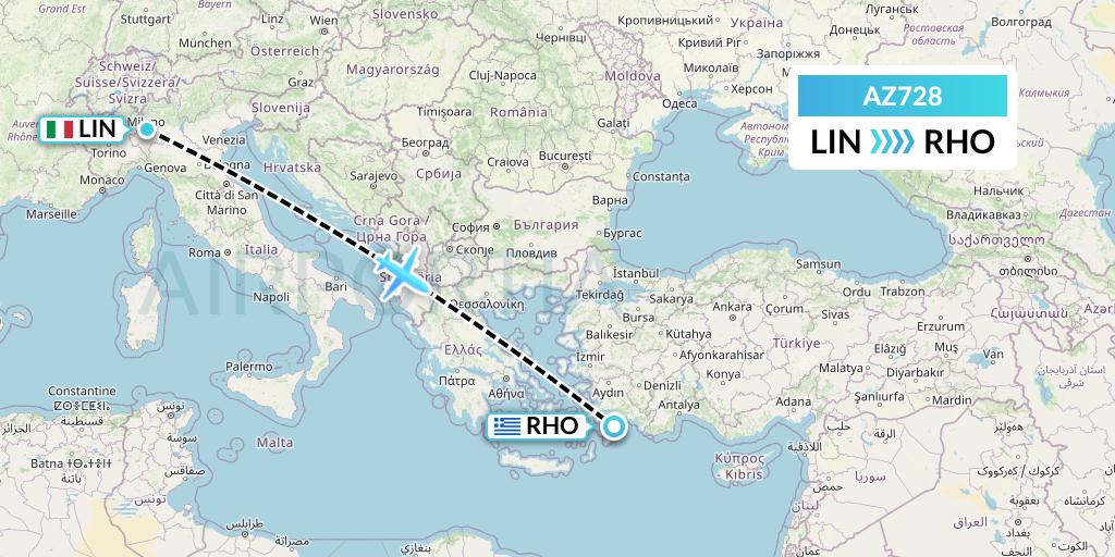 AZ728 ITA Airways Flight Map: Milan to Rhodes