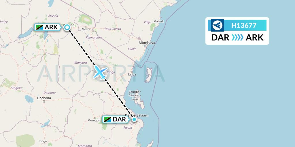 H13677 Hahn Air Systems Flight Map: Dar-es-Salaam to Arusha