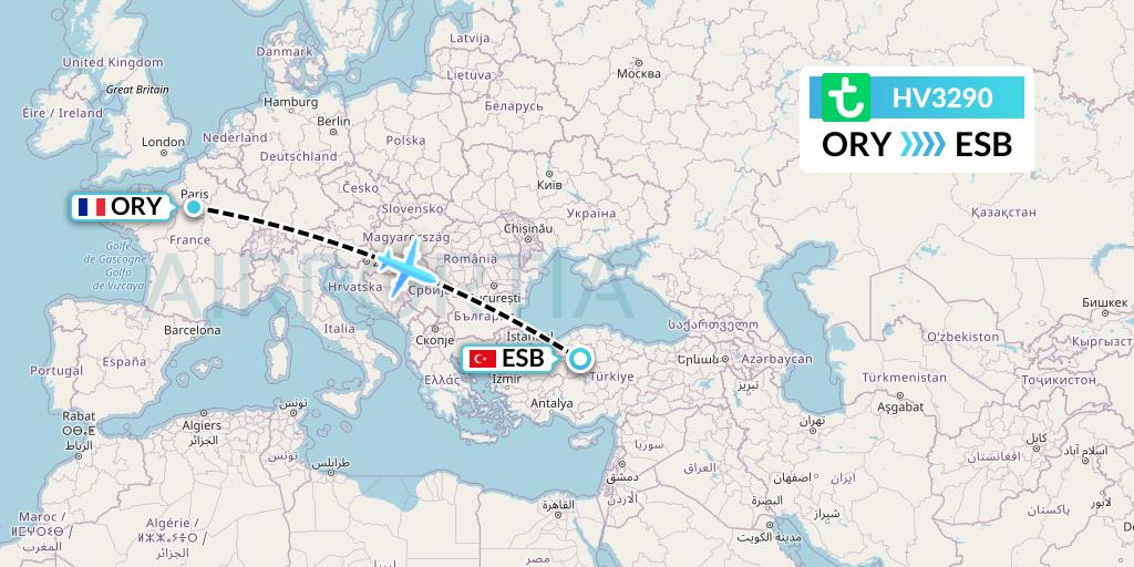 HV3290 Transavia Flight Map: Paris to Ankara