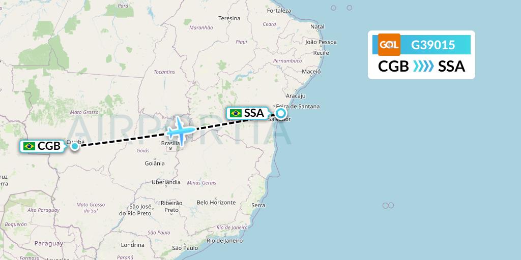G39015 GOL Transportes Aeros Flight Map: Cuiaba to Salvador