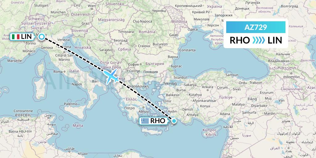 AZ729 ITA Airways Flight Map: Rhodes to Milan