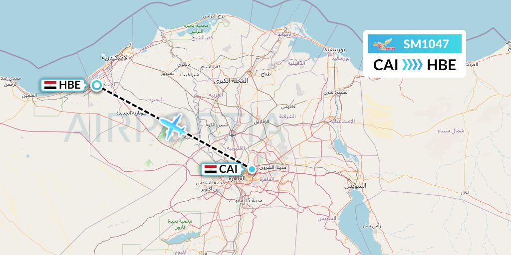 SM1047 Air Cairo Flight Map: Cairo to Alexandria