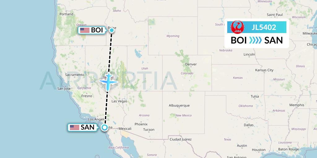 JL5402 Japan Airlines Flight Map: Boise to San Diego