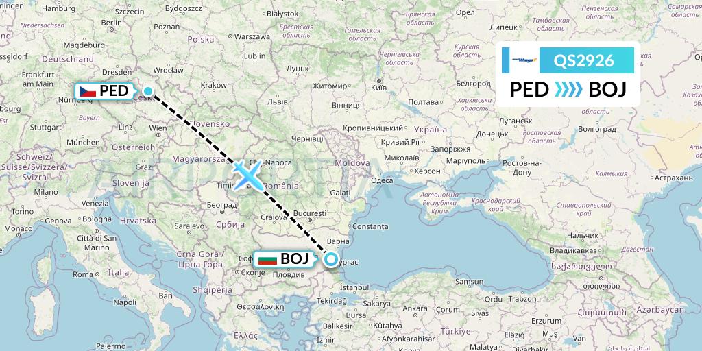 QS2926 Smartwings Flight Map: Pardubice to Burgas