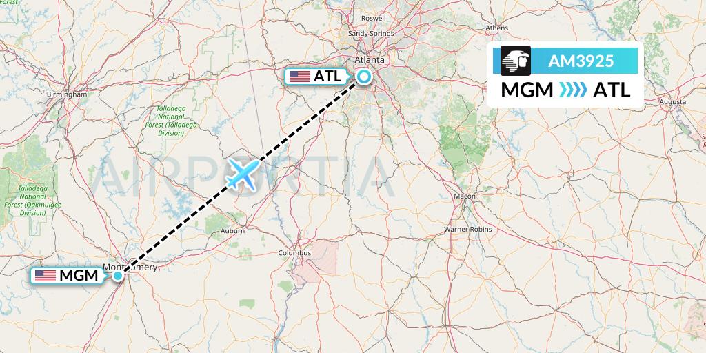 AM3925 Aeromexico Flight Map: Montgomery to Atlanta