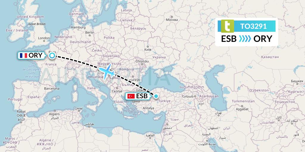 TO3291 Transavia France Flight Map: Ankara to Paris
