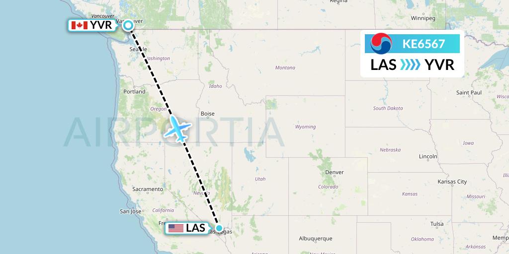 KE6567 Korean Air Flight Map: Las Vegas to Vancouver