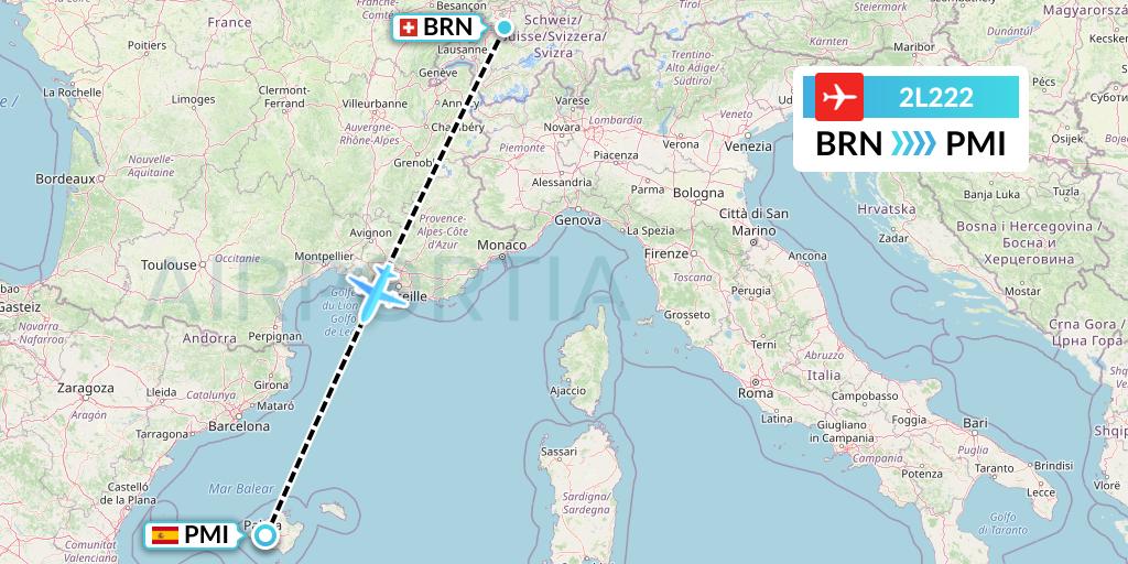 2L222 Helvetic Airways Flight Map: Bern to Palma de Mallorca