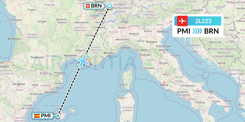 2L223 Helvetic Airways Flight Map: Palma de Mallorca to Bern