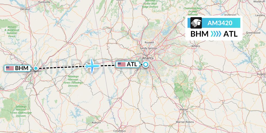 AM3420 Aeromexico Flight Map: Birmingham to Atlanta
