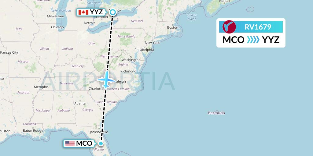 RV1679 Air Canada Rouge Flight Map: Orlando to Toronto