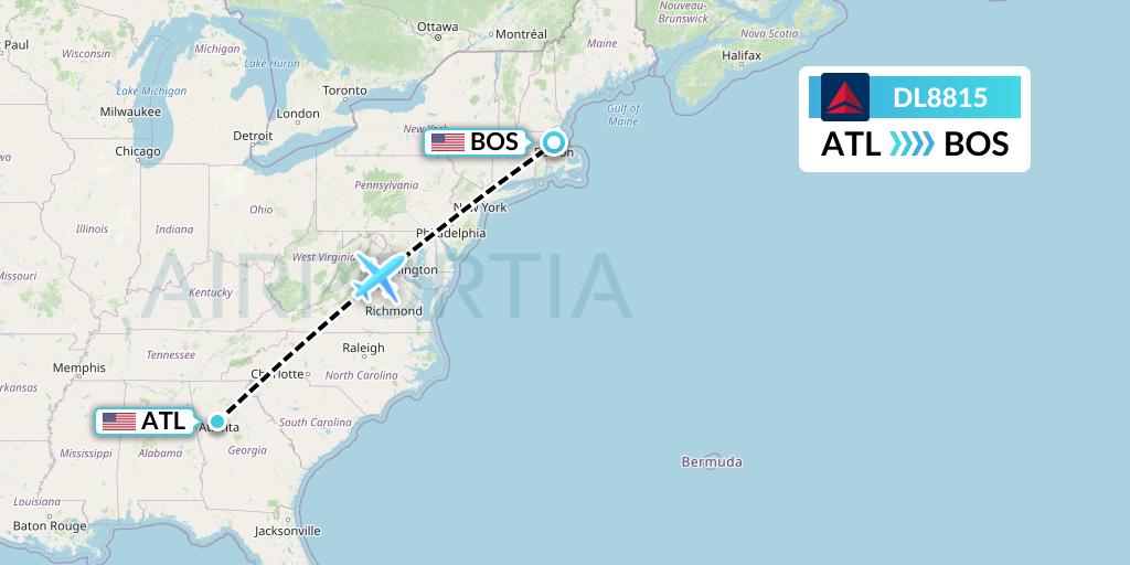 DL8815 Delta Air Lines Flight Map: Atlanta to Boston