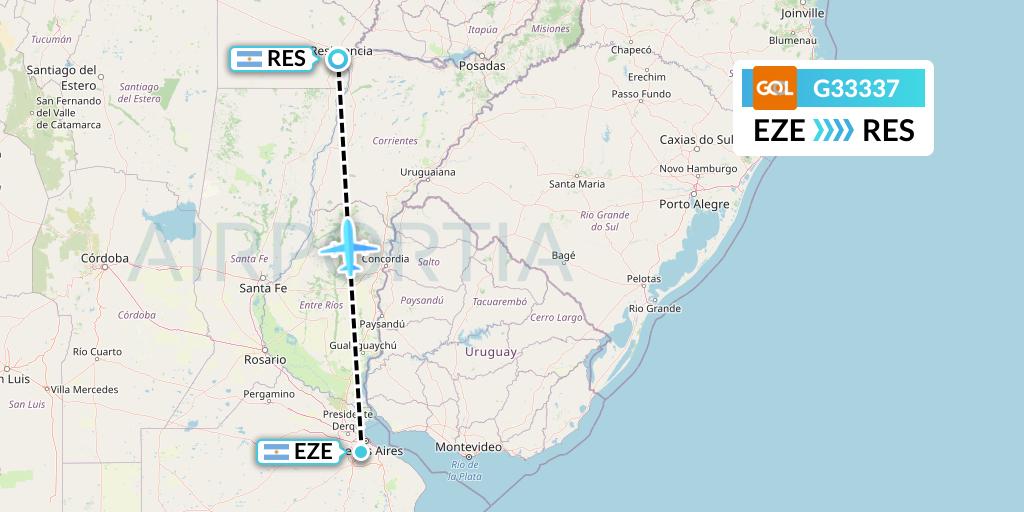G33337 GOL Transportes Aeros Flight Map: Buenos Aires to Resistencia