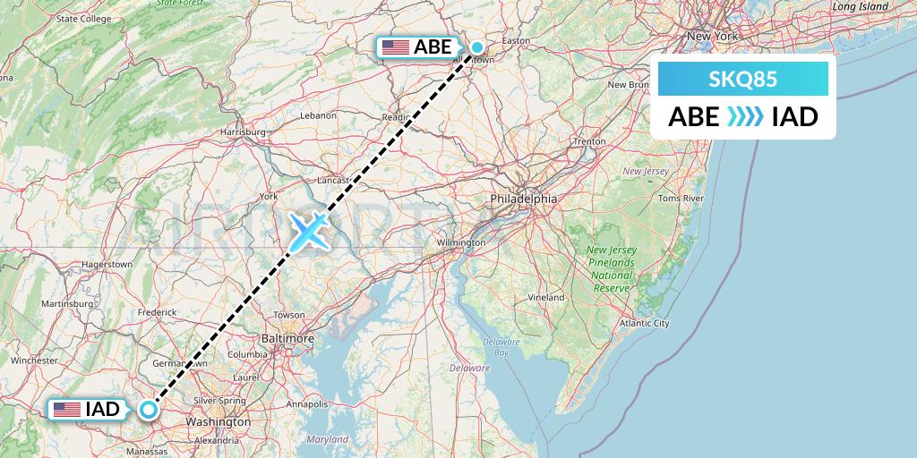 SKQ85 Labcorp Flight Map: Allentown to Washington