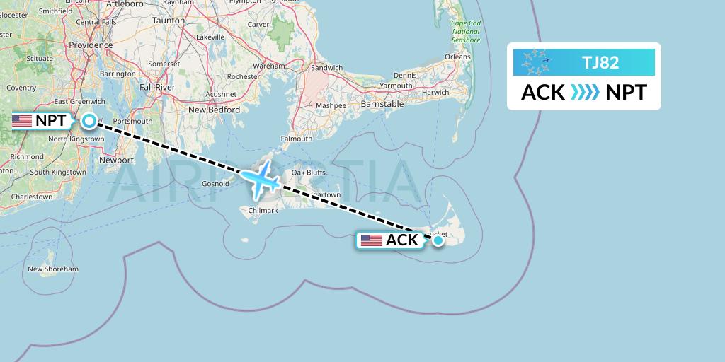 TJ82 Tradewind Aviation Flight Map: Nantucket to Newport