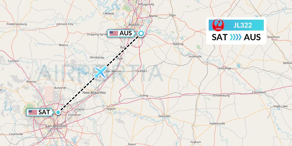 JL322 Japan Airlines Flight Map: San Antonio to Austin