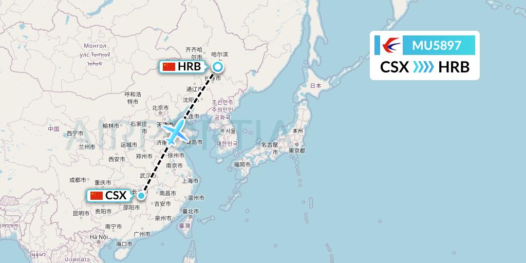 MU5897 China Eastern Airlines Flight Map: Changsha to Harbin