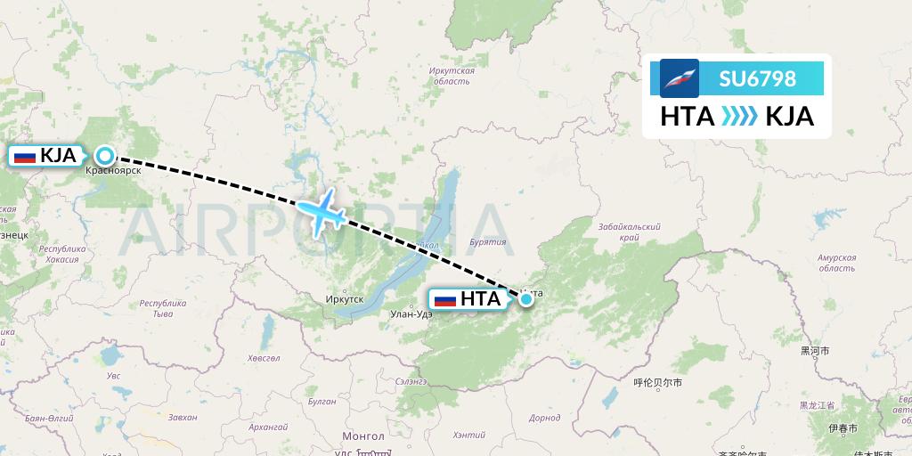 SU6798 Aeroflot Flight Map: Chita to Krasnoyarsk