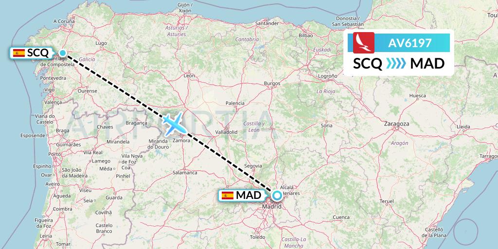 AV6197 Avianca Flight Map: Santiago to Madrid
