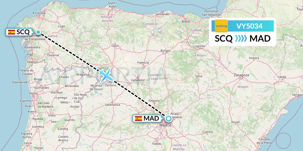VY5034 Vueling Flight Map: Santiago to Madrid
