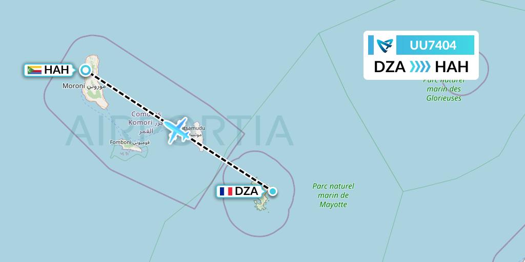 UU7404 Air Austral Flight Map: Dzaoudzi to Moroni