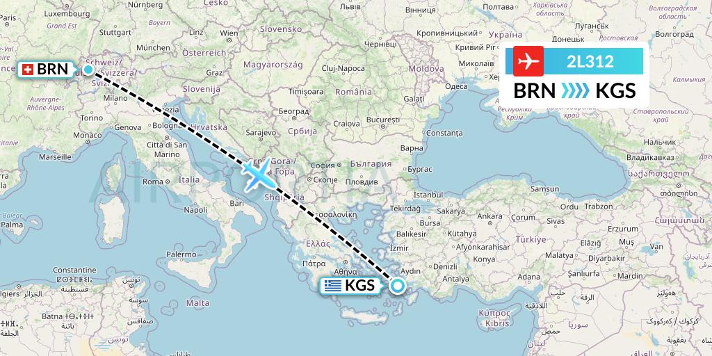 2L312 Helvetic Airways Flight Map: Bern to Kos
