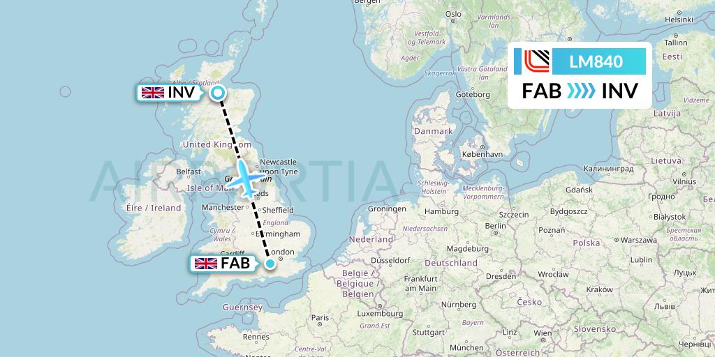 LM840 Loganair Flight Map: Farnborough to Inverness