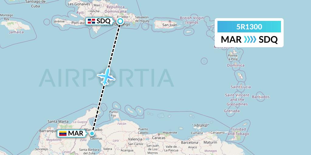 5R1300 Rutaca Airlines Flight Map: Maracaibo to Santo Domingo